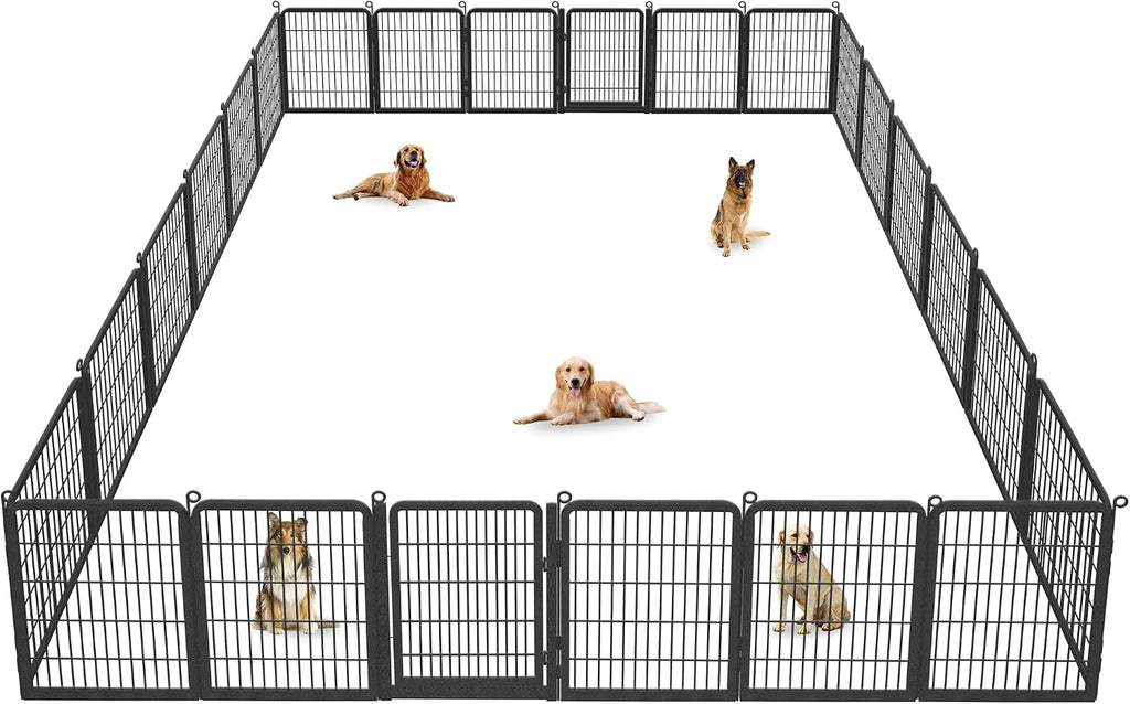 Dog Playpen Outdoor, 32' Height 24 Panels Pet Fence with Low Threshold Full Gate, Large Dog Fence Outdoor for Yard, Heavy Duty Pet Playpen Metal Play Pen Fence for RV Camping