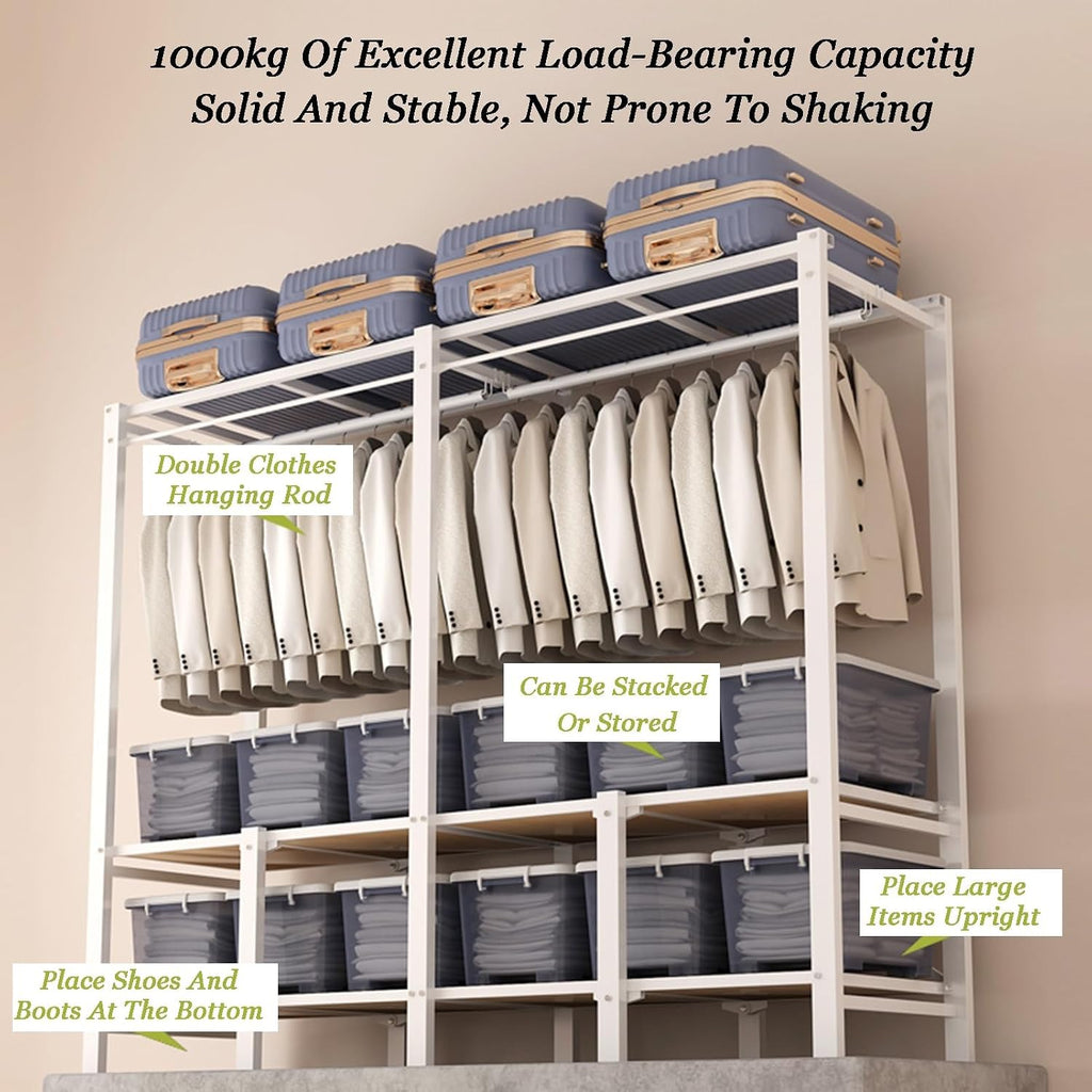 Portable Closet Wardrobe,Steel Tube Clothes Storage Organizer,Freestanding Coat Storage Garment Racks,for Bedroom Free Standing Clothes Rack with Cover(Color 4,170 X 50 X 171cm)