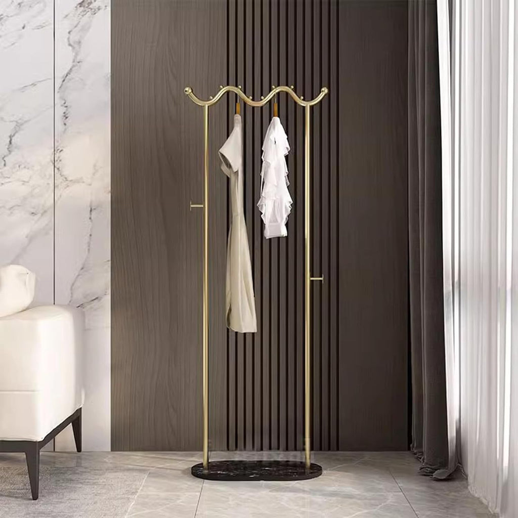 Heavy duty Garment rack Modern Metal Clothing Rack With Marble Base, Freestanding Coat Rack With Hanging Rod And 2 Hooks, Space Saving Clothes Organizer For Bedroom And Office, 50X30X170CM (Gold+blac