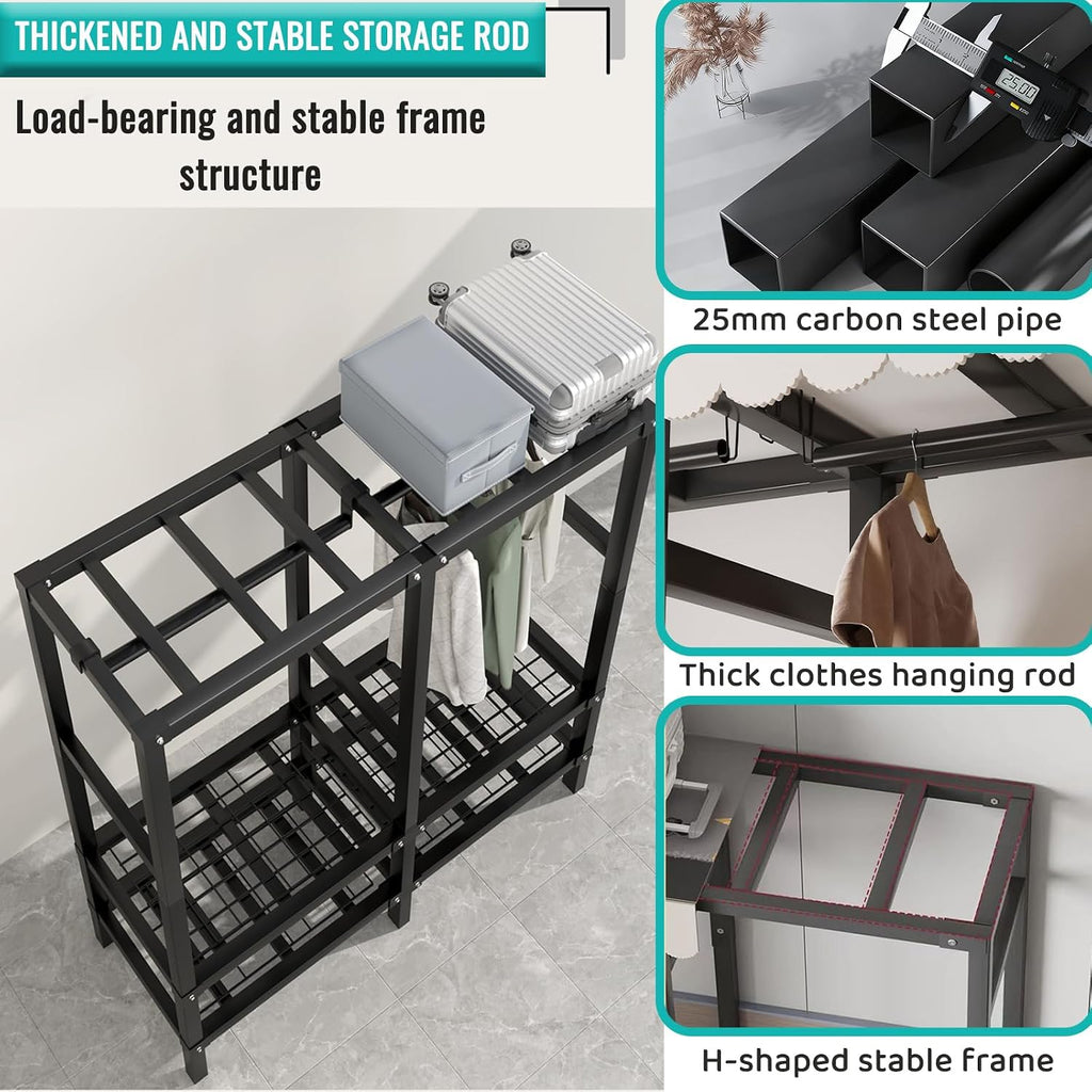 Metal Wardrobe Closet Rack 1500lbs Heavy Duty Foldable Garment Rack with Cover and Wheels Foldable Freestanding Clothes Organizer Enclosed Armoires for Hanging Clothes F 66.9'/170CM (A 49.2)