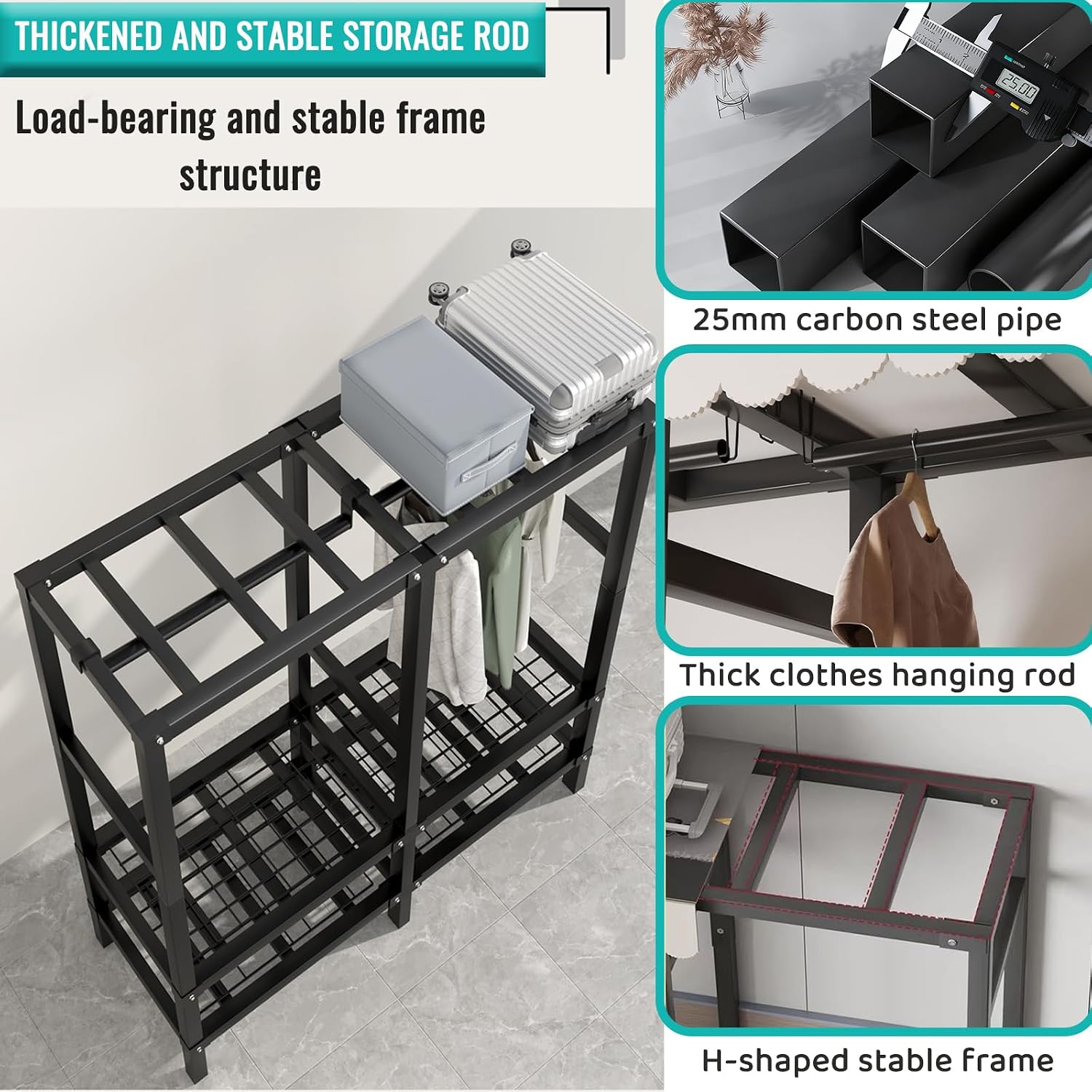 Metal Wardrobe Closet Rack 1500lbs Heavy Duty Foldable Garment Rack with Cover and Wheels Foldable Freestanding Clothes Organizer Enclosed Armoires for Hanging Clothes F 66.9'/170CM (A 49.2)