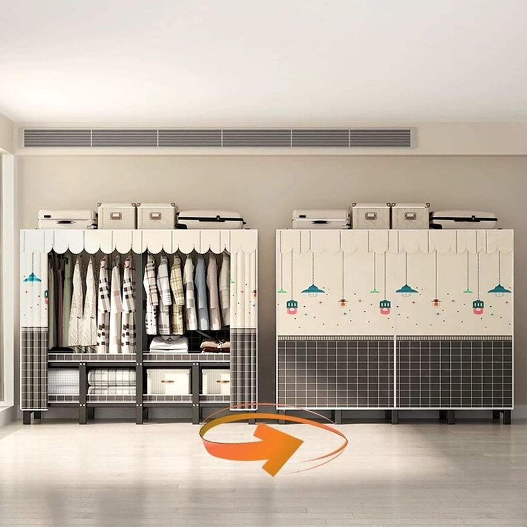 Metal Wardrobe Closet - Bedroom Fabric Wardrobe, Portable Wardrobe Closet Rack, Heavy-Duty Foldable Garment Rack With Cover, 1100lbs, Freestanding Rack Clothes Organizer System, For Corridor(168*50*17