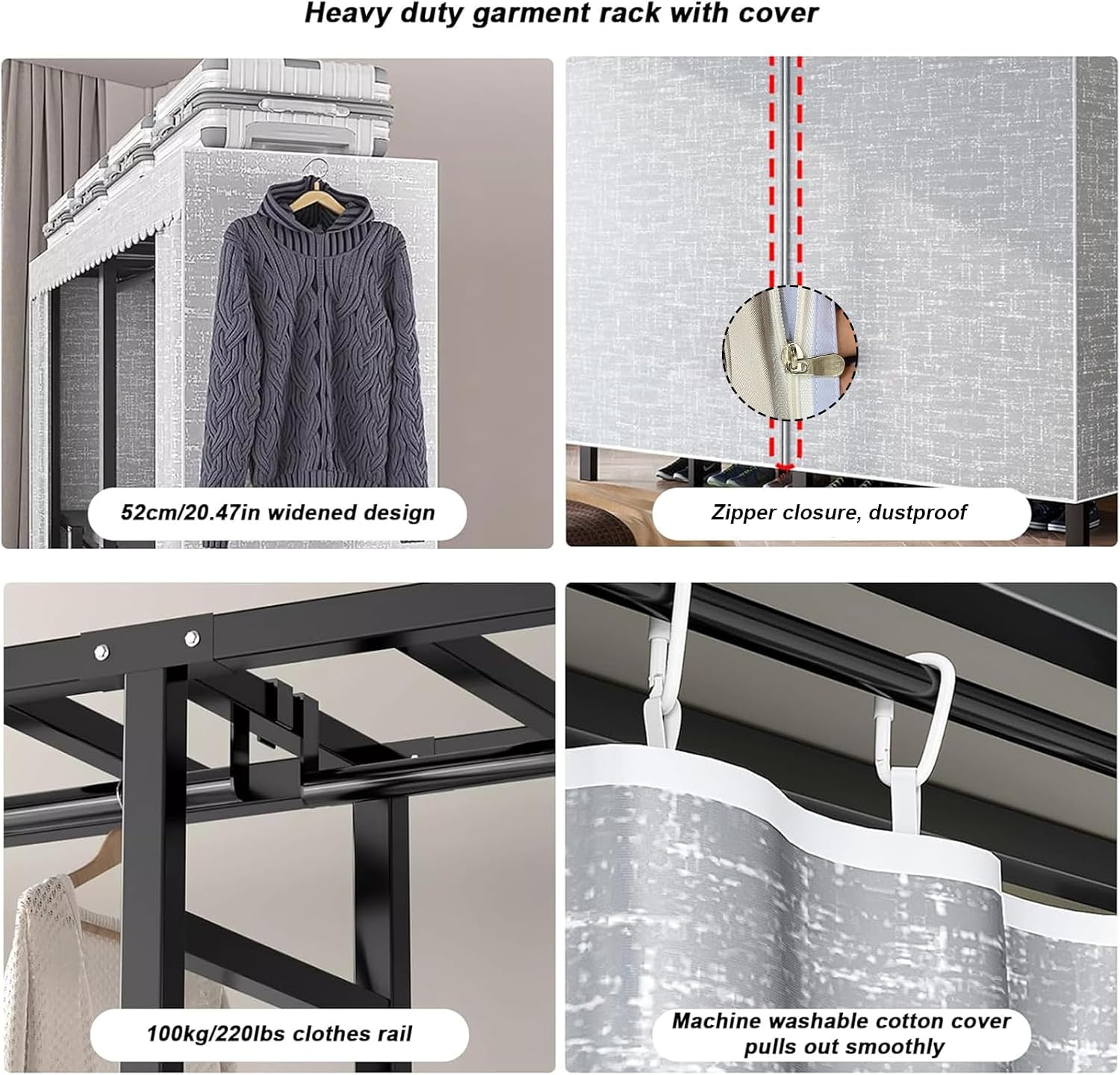 Large Heavy-Duty Portable Wardrobe Closet Rack with Cover - Rolling Freestanding Clothes Organizer System for Hanging Clothes