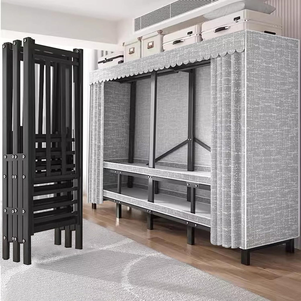 Portable Wardrobe Closet Rack - Heavy-Duty Foldable Garment Rack with Cover, 1100lbs Freestanding Clothes Organizer System,Enclosed Curtain Armoires for Hanging Clothes for Bedroom(49.2in)