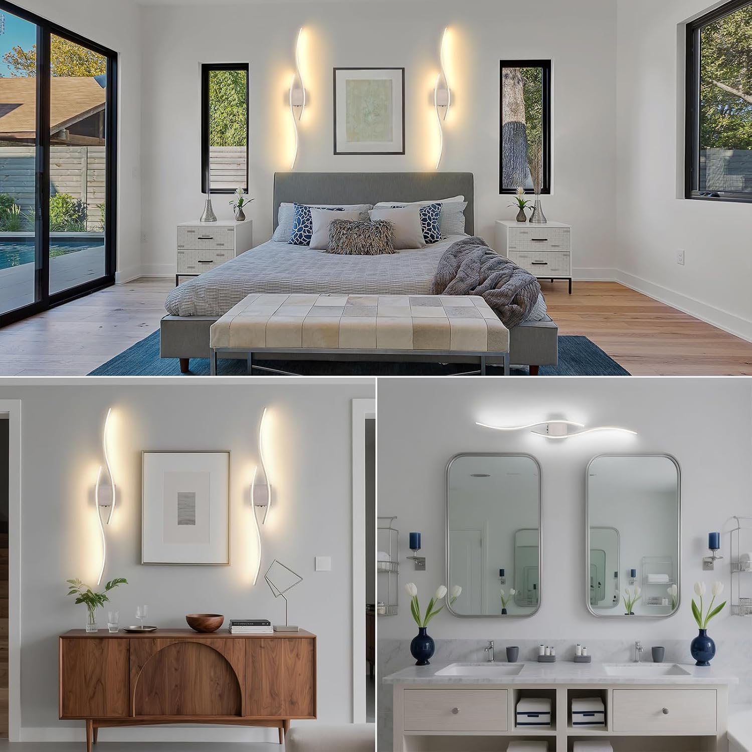 Battery Powered Wall Sconces Set of 2, Nickel 39' LED Dimmable Wall Sconce with Remote Control/Timer/Memory, USB Rechargeable Wall lights for Living Room, Bedroom, Hallway Wireless scones lighting