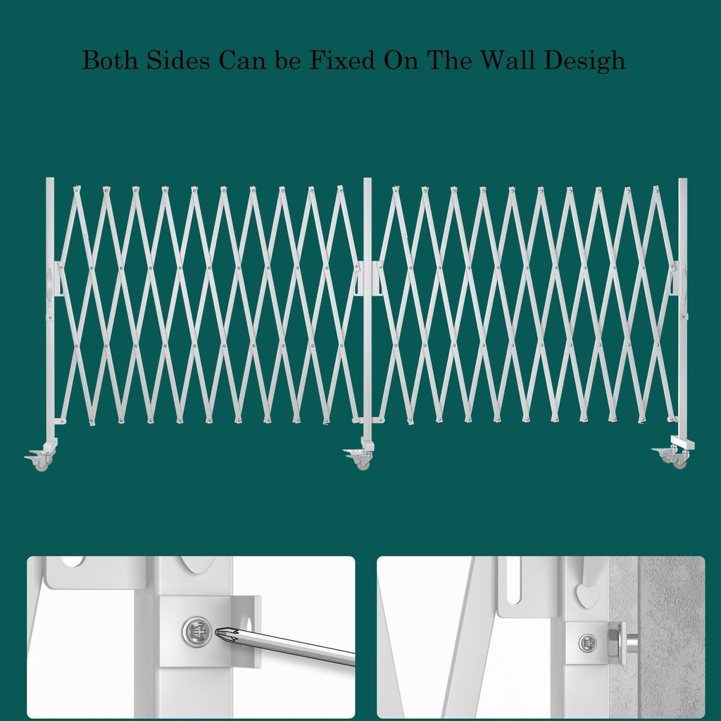 Expandable Barricade Gate,Accordion Garden Yard Outdoor Indoor Portable Folding Security Dog Fence Gates Wall Mount,200' Adjustable Metal Safety Barrier Gate with Casters,White