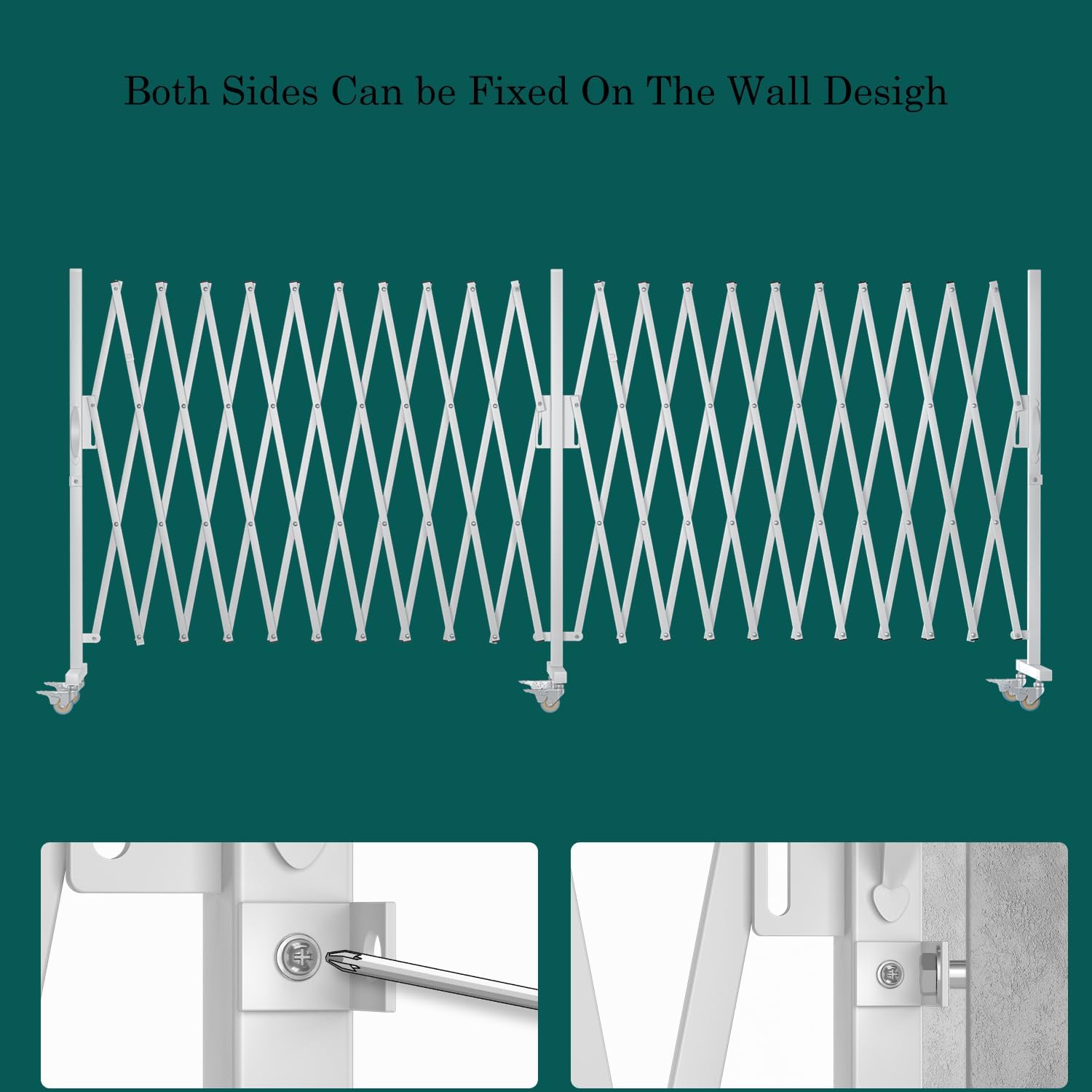 Expandable Barricade Gate,Accordion Garden Yard Outdoor Indoor Portable Folding Security Dog Fence Gates Wall Mount,200' Adjustable Metal Safety Barrier Gate with Casters,White