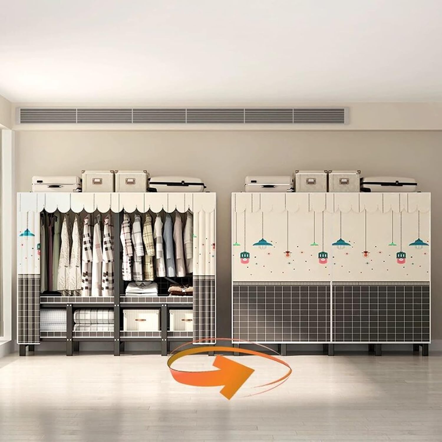 Portable Wardrobe Closet Rack - Foldable Portable Closet Wardrobe Rack - 1100lbs,Heavy-Duty Foldable Garment Rack with Cover，Freestanding Clothes Organizer System(Size:190cm)