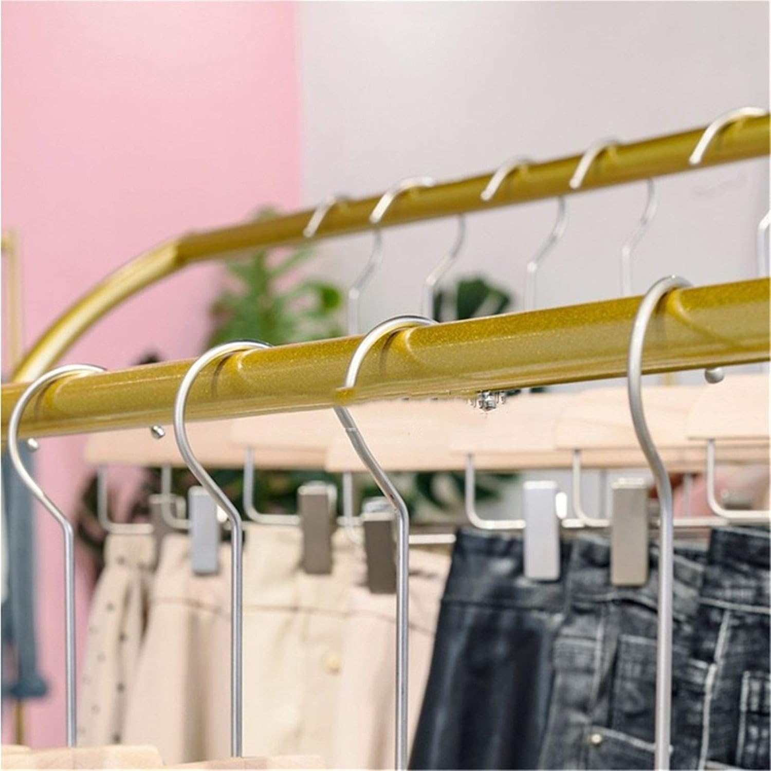 KnoRRs Double-Pole Display Stand,Freestanding Coat Rail with Storage Shelf for Clothes Store,Modern Simple Garment Rack for Coats,Shirts,Trousers,Dresses(Size:150 * 120CM,Color:B) (A 150 * 120CM)