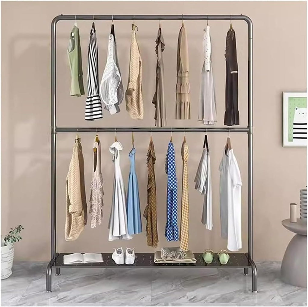 Heavy Duty Clothes Garment Rack, Freestanding Double Rod Clothing Hanger Stand with Storage Display Shelf for Hanging Clothes Boutique Store(Black,100x160cm)