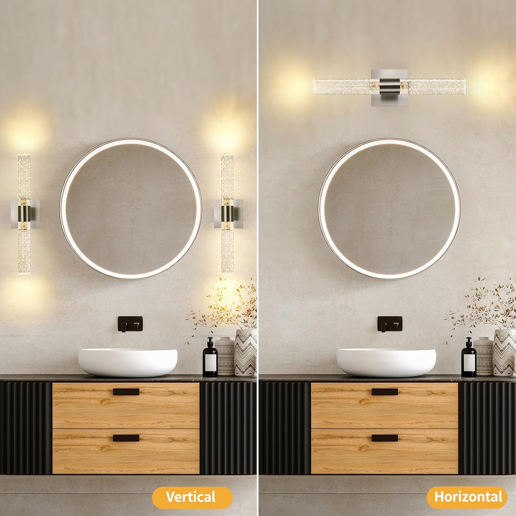 Modern Wall Sconces Set of Two in Brushed Nickel Finish 18 Inch 3000K-6000K Led Bathroom Sconce Lights Indoor Hardwired Wall Lamp for Bedroom Living Room Hallway, 12W