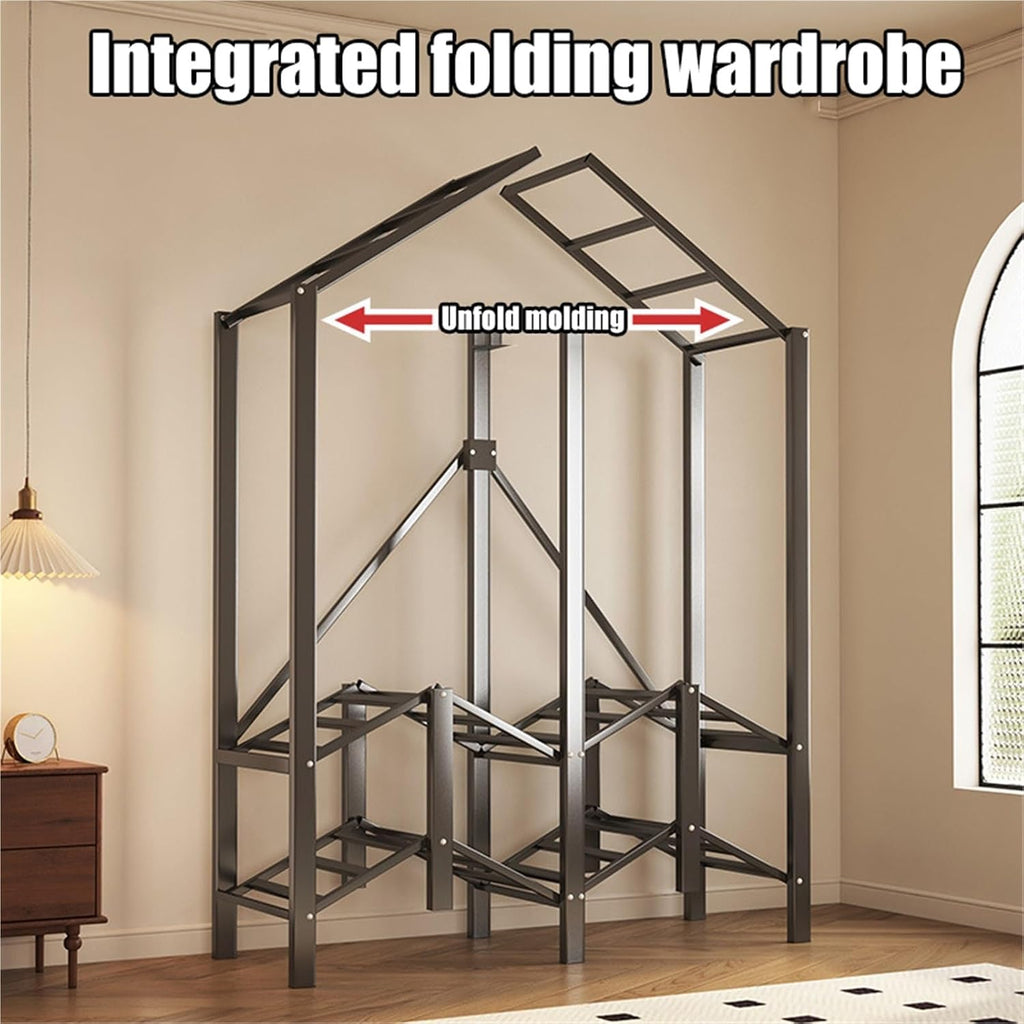 Portable Closet Rack Heavy-Duty Foldable Garment Racks With Cover,Freestanding Clothing Rack,Closet Organizer System,for Hanging Clothes Storaging Of Bedding(100CM)