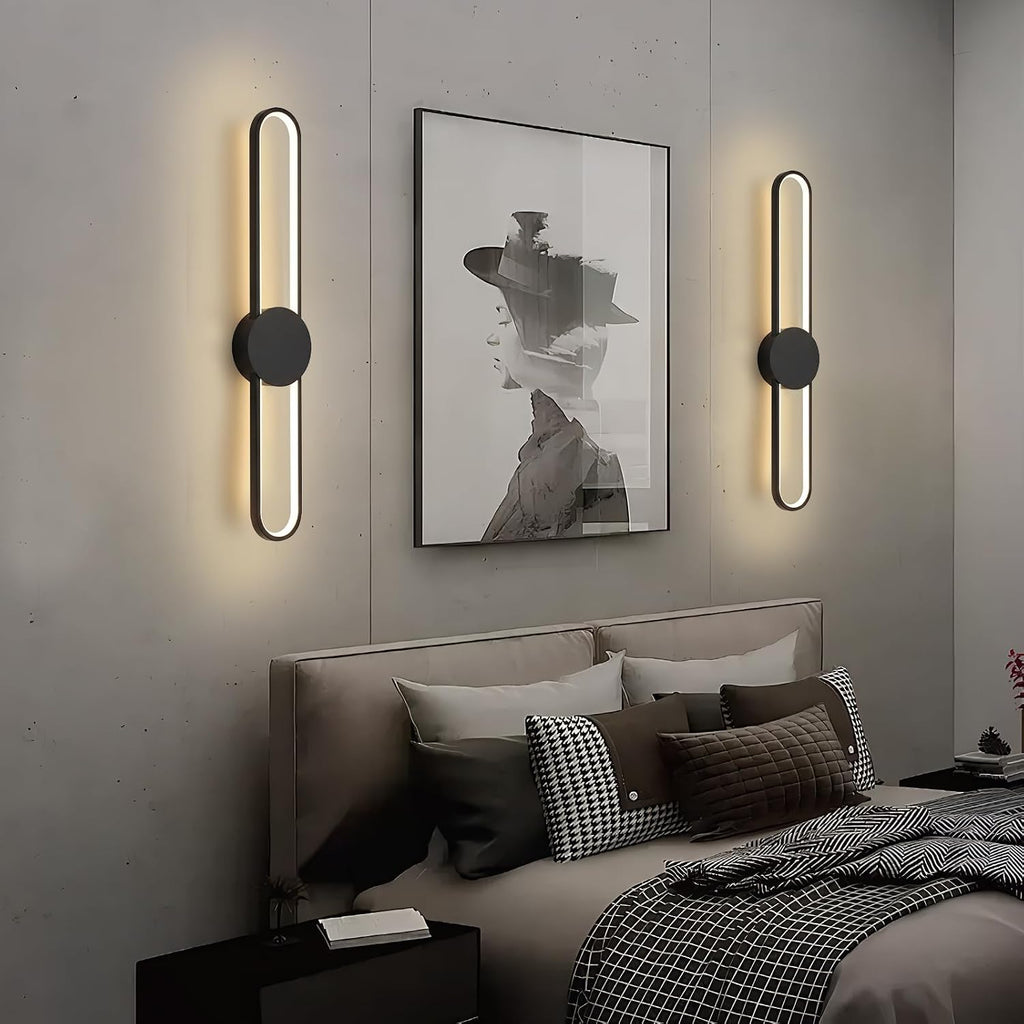 Battery Operated Wall Sconces Set of Two,31.4in Wireless Modern Wall lamps for living room,15000mah Rechargeable LED Wall Lights with Remote,3 Color Dimmable Black Wall Sconce for Bedroom,Hallway.