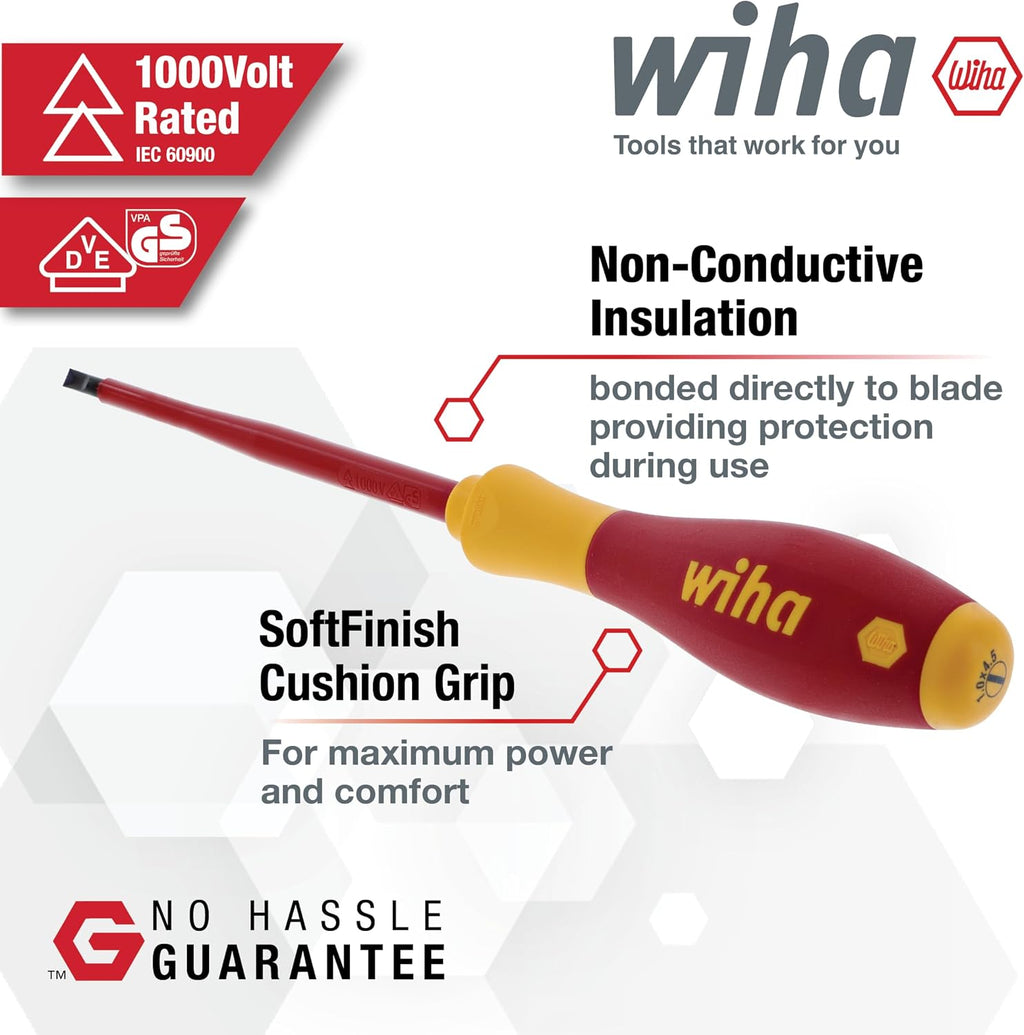 Wiha 32094 Slotted & Phillips Insulated Screwdriver Set, 13 Piece, 1000V VDE, SoftFinish Handle, Black Oxide