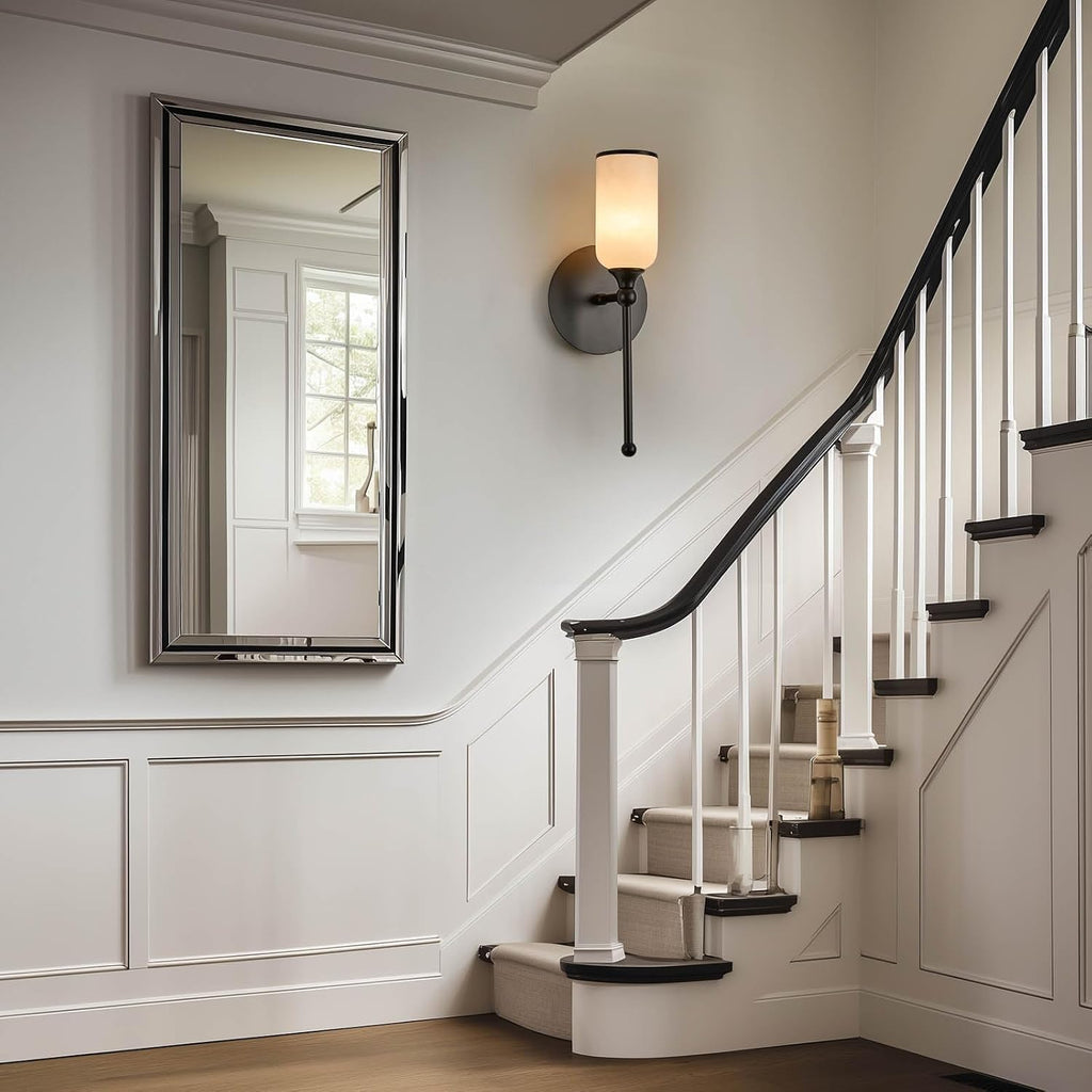 Alabaster Wall Sconce Set of Two, 15.4inch Natural Marble Lampshade Wall Sconce, Hardwired Sconce LED Modern Wall Lamp for Bedroom, Stairs, Living Room, Bedside, Hallway Black
