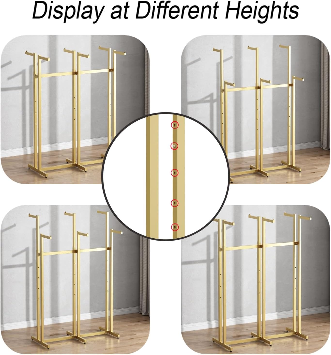 Gold Clothing Racks, Metal Clothes Rack with 6 Straight Arms, Freestanding Garment Rack for Hanging Clothes Heavy Duty, 46' to 63' Adjustable Height Retail Clothing Rack for Boutiques Display