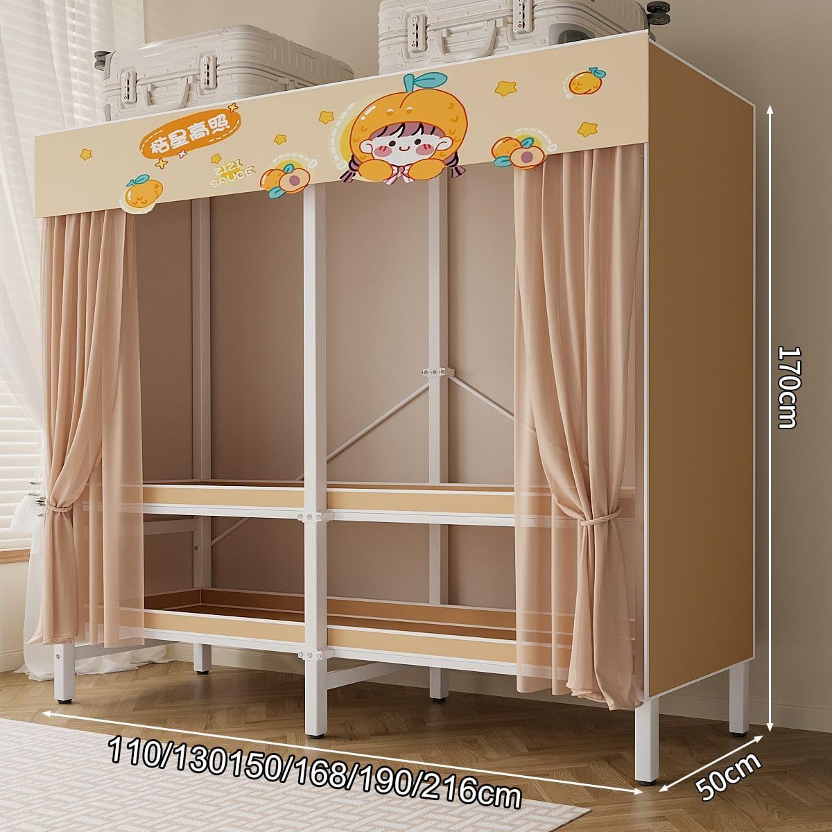 Foldable Clothe Rack With Cover,Portable Closets,Heavy-Duty Portable Closet Wardrobe,Freestanding Garment Rack,for Hanging(A-orange,216 * 170 * 50)