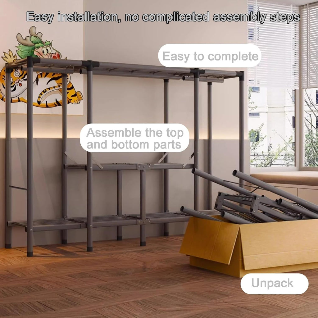 67in Heavy-Duty Portable Wardrobe Closet Foldable Garment Rack with Cover, Freestanding Armoires, Clothes Rack(110cm/43.3in)