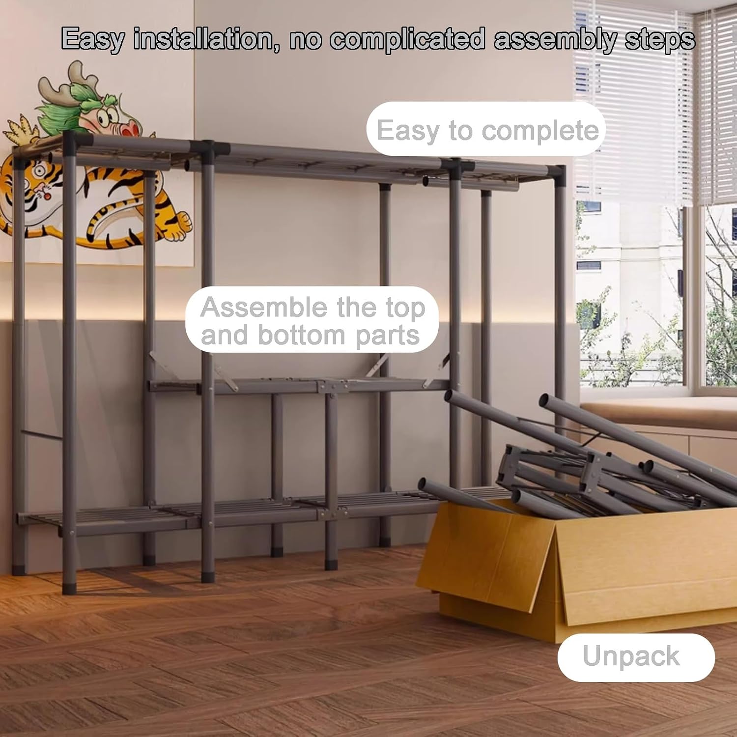 67in Heavy-Duty Portable Wardrobe Closet Foldable Garment Rack with Cover, Freestanding Armoires, Clothes Rack(110cm/43.3in)