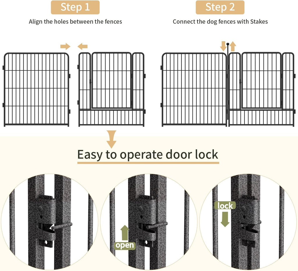 Dog Playpen,32/40/45 Inch Height in Heavy Duty, Folding Indoor Outdoor Anti-Rust Dog Exercise Fence, Portable Pet Playpen with Door for Large Medium Small Dogs and Pet (16 Panels, 32 Inch) Silver
