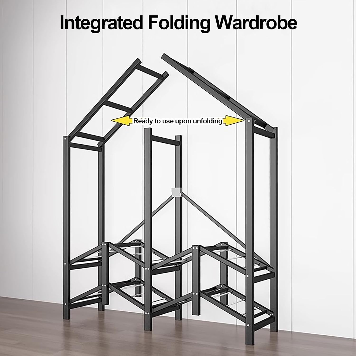 Heavy Duty Portable Wardrobe Closet With Cover, Foldable Garment Rack, Metal Freestanding Clothing Rack For Hanging Clothes, For Bedroom, Dorm(Green,215x170x50cm)