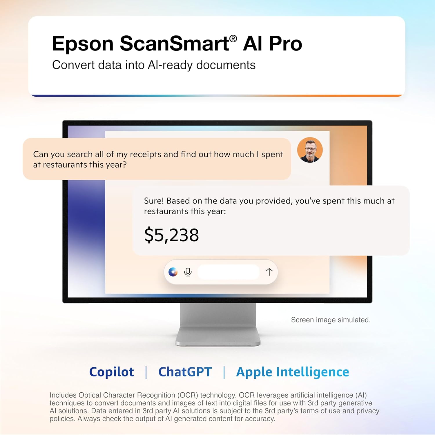 Epson RapidReceipt RR-70W Wireless Mobile Tax Receipt and Color Document Scanner with Complimentary Data Management Software for PC and Mac