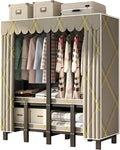 Heavy Duty Portable Wardrobe Closet With Cover, Foldable Heavy Duty Clothes Rack With Door, Freestanding Garment Rack For Bedroom Armoire Closet(E,170cm/66.9inch)
