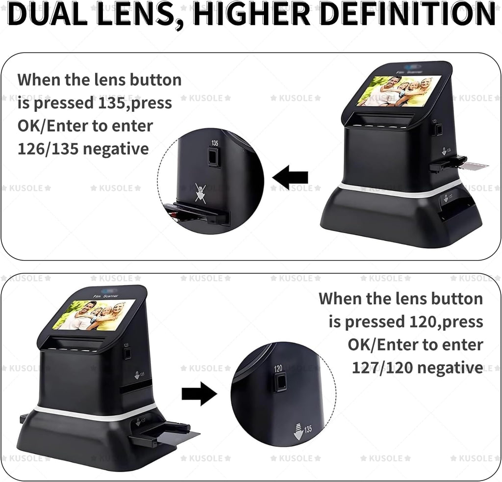 120 High Resolution Film Slide Scanner, for 35mm, 135,126,127 Negatives & Slides to Digital JPEG, Supports Image Preview & Editing