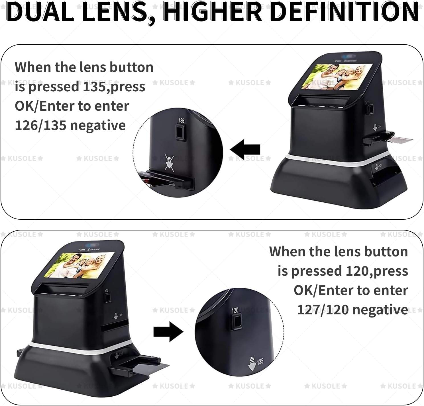120 High Resolution Film Slide Scanner, for 35mm, 135,126,127 Negatives & Slides to Digital JPEG, Supports Image Preview & Editing