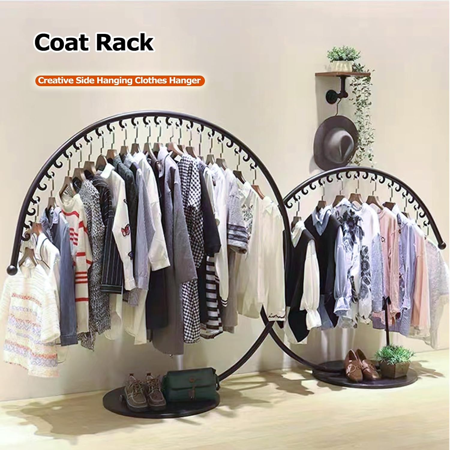Clothing Store Industrial Display Stands, Clothes Rail, Metal Clothes Rail, Freestanding Garment Rack Hanger, 110 Lb Total Max, Clothes Rail Heavy Duty, Han(B-180x170cm