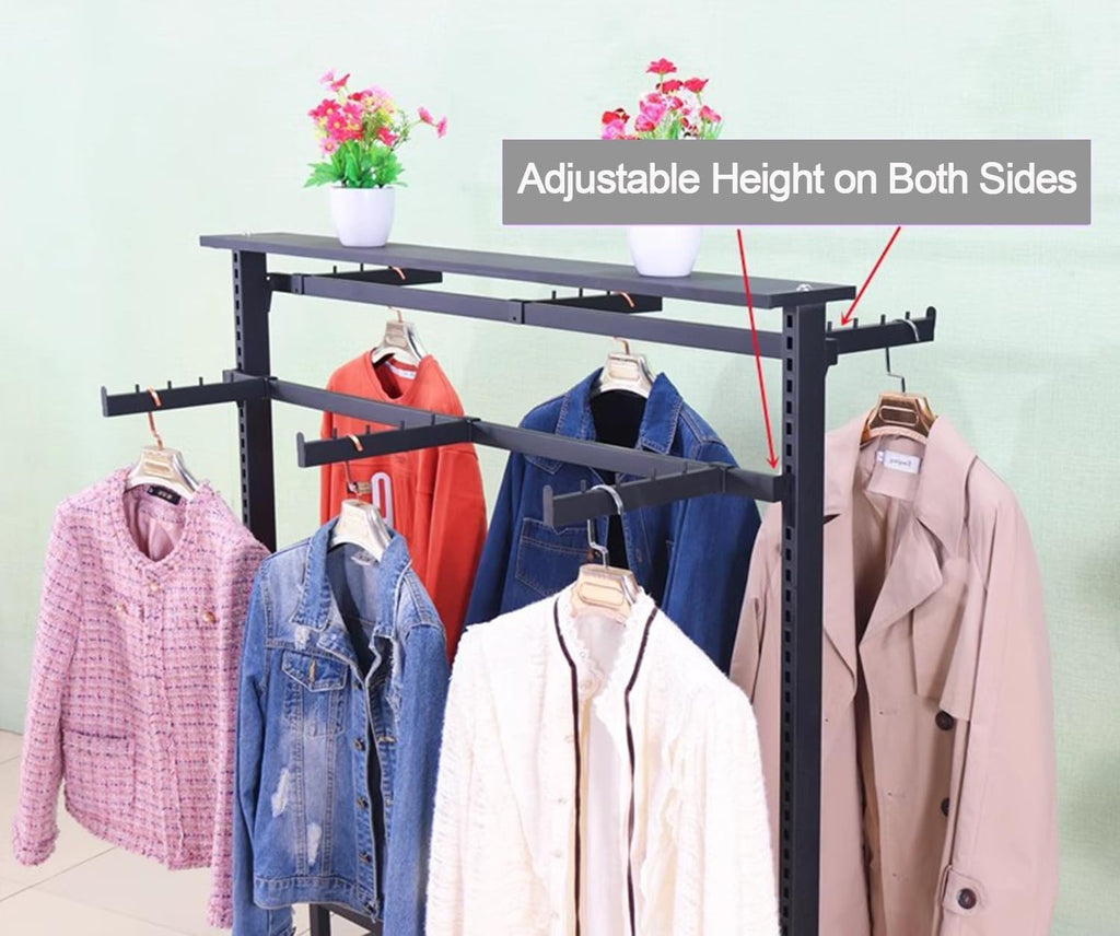 6 Arms Clothing Retail Rack for Clothing Display, Heavy Duty Garment Rack, Free Standing Metal Shirt Rack for Bedroom Retail Boutique Use,Black