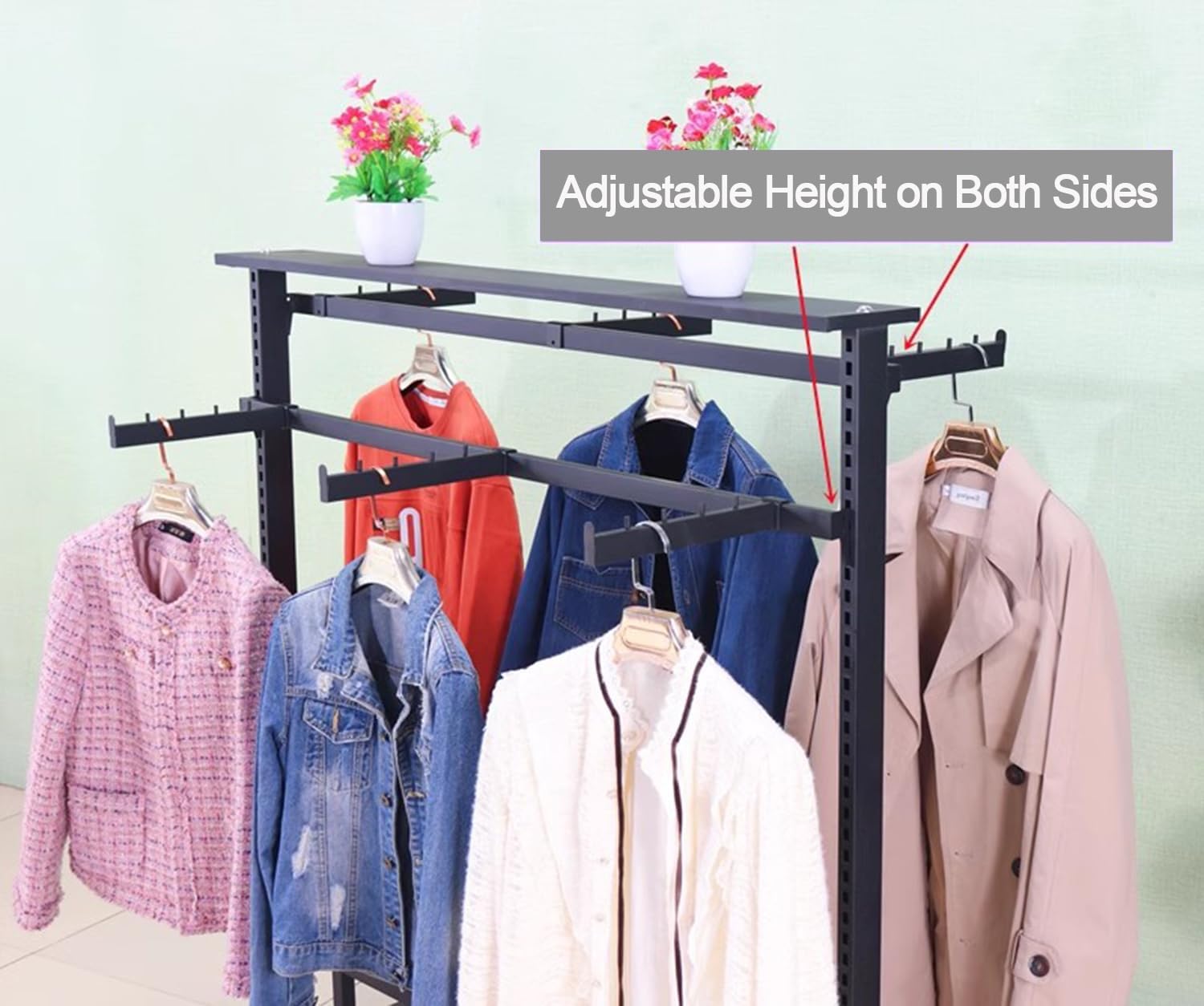 6 Arms Clothing Retail Rack for Clothing Display, Heavy Duty Garment Rack, Free Standing Metal Shirt Rack for Bedroom Retail Boutique Use,Black