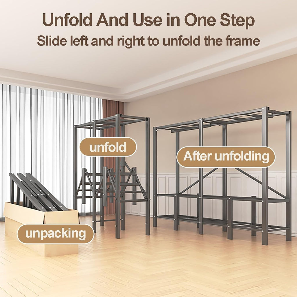 Portable Wardrobe Closet With Cover, Heavy Duty Clothes Rack With Cover, Freestanding Coat Storage Garment Racks, For Bedroom Hanging Clothes(E,168cm/66.1inch)