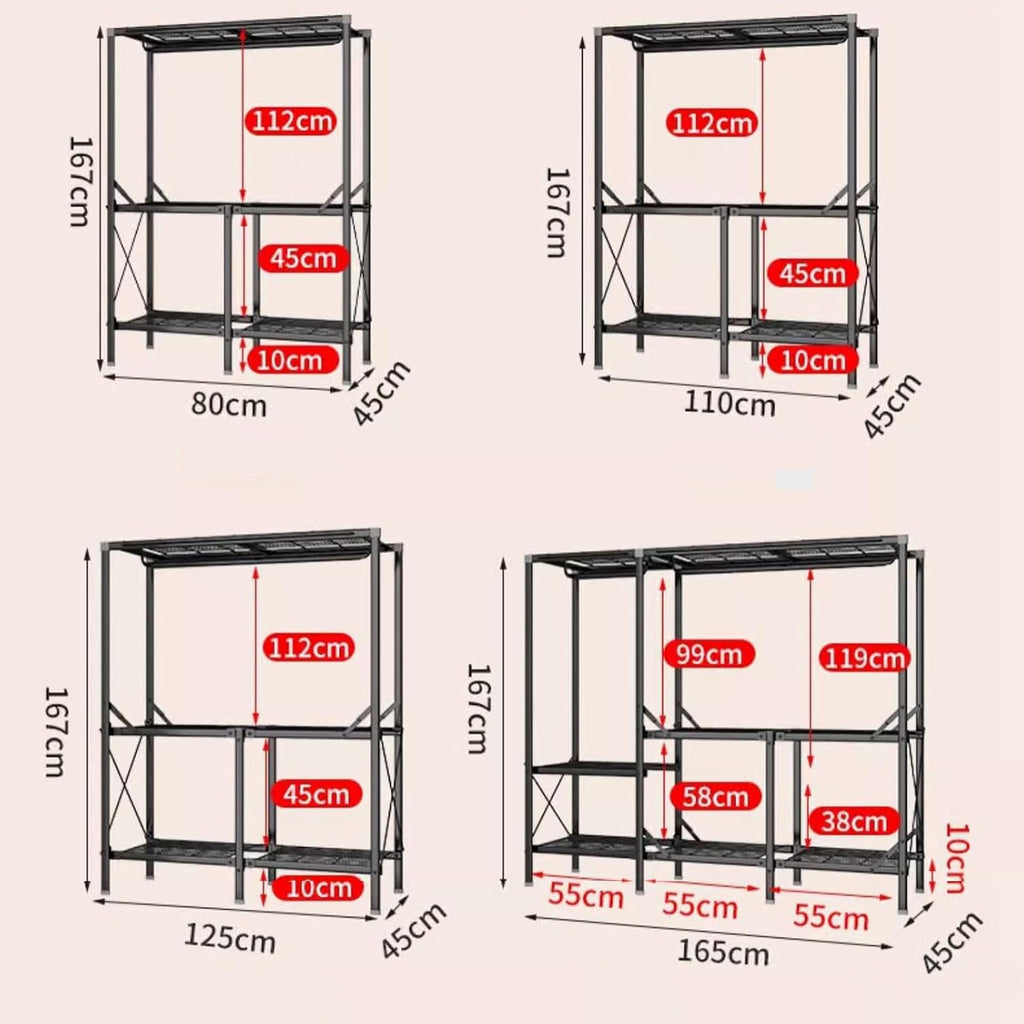 Foldable Closet Storage Shelves with Cover, Portable Heavy-Duty Wardrobe Rack for Clothing & Coats, Freestanding Organizer for Bedroom - 125cm/49in