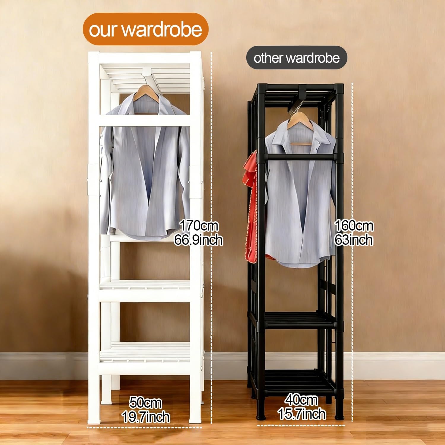 Heavy Duty Clothes Rack with Cover, Foldable Wardrobe Closet, 1200lbs, Portable Black Steel Frame, Freestanding Garment Racks, Storage Covered Clothes Organizer(Green,130cm/51.2inch)