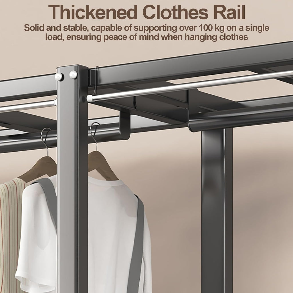Portable Wardrobe Closet With Cover, Heavy Duty Clothes Rack With Cover, Freestanding Coat Storage Garment Racks, For Bedroom Hanging Clothes(E,190cm/74.8inch)