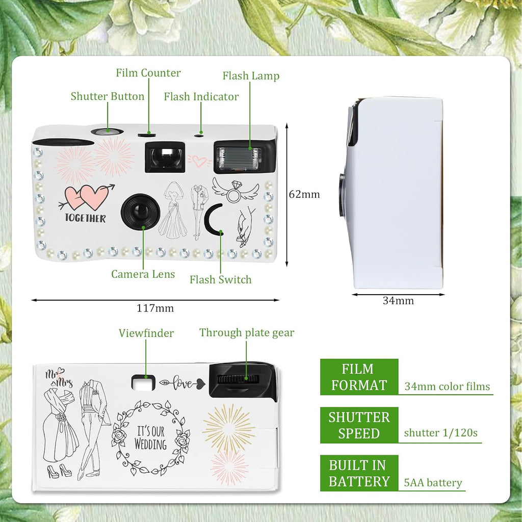 Copkim 8 Pack Disposable Camera for Wedding 35 mm Film Single Use Camera with Flash Disposable White Cameras One Time DIY for Wedding Anniversary, Travel, Camp, Party Supply