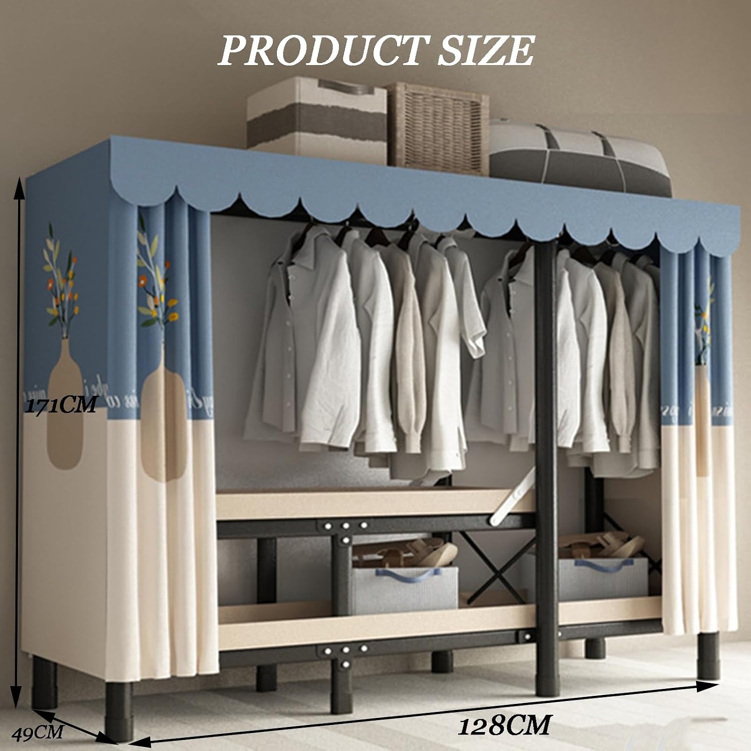 Portable Closet Wardrobe,Freestanding Coat Storage Garment Racks,Steel Tube Clothes Storage Organizer,for Bedroom Free Standing Clothes Rack with Cover(Color 4,148 X 49 X 170cm)
