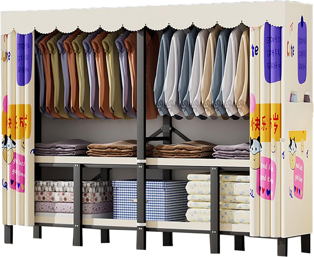 Heavy Duty Clothes Rack With Cover Foldable Wardrobe Closet For Hanging Clothing Metal Garment Rack Freestanding Covered Armoire For Bedroom(A,221cm/87in)