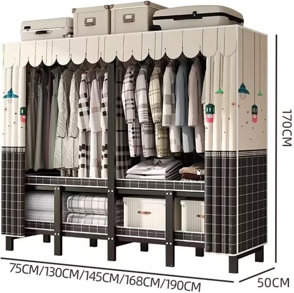 Foldable Portable Closet Wardrobe Rack - Portable Wardrobe Closet Rack,1100lbs,Heavy-Duty Foldable Garment Rack With Cover，Freestanding Clothes Organizer System ( Color : B , Size : 73*50*170cm )
