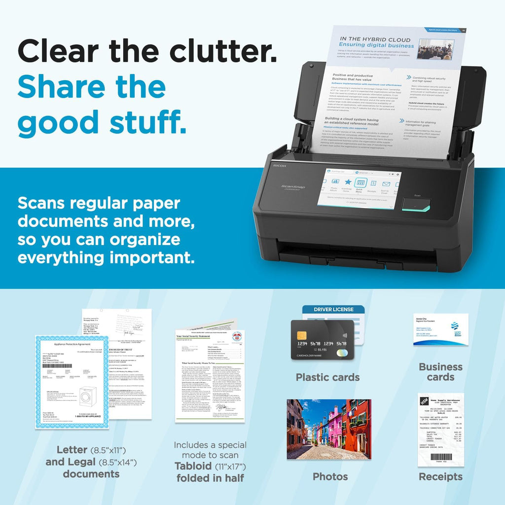 ScanSnap iX2500 Wireless or USB High-Speed Cloud Enabled Document, Photo & Receipt Scanner with Large 5' Touchscreen and 100 Page Auto Document Feeder for Mac or PC, Black