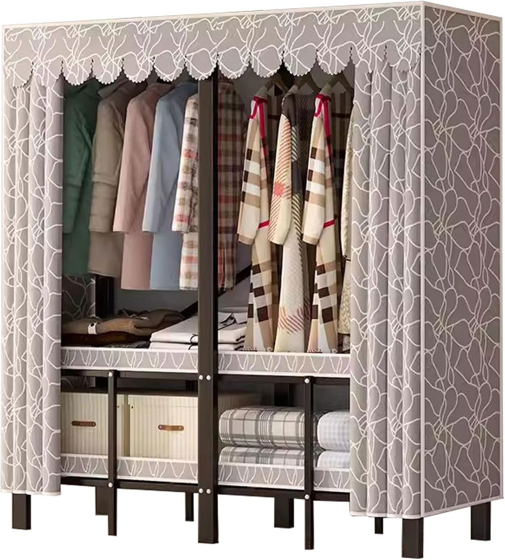 Heavy-Duty Foldable Clothes Rack, Portable Wardrobe Closet with Cover, Freestanding Clothing Storage for Bedroom, 49in Coat Hanger, Space-Saving Organizer