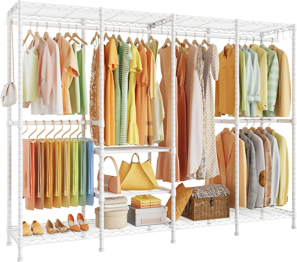 ULIFHOME H41 Garment Rack Heavy Duty Clothes Rack, Clothing Racks for Hanging Clothes, Extra Large Freestanding Portable Closet Wardrobe Rack 78.5'' W × 15.8'' D × 76.4'' H, Max Load 1150 Lbs, White