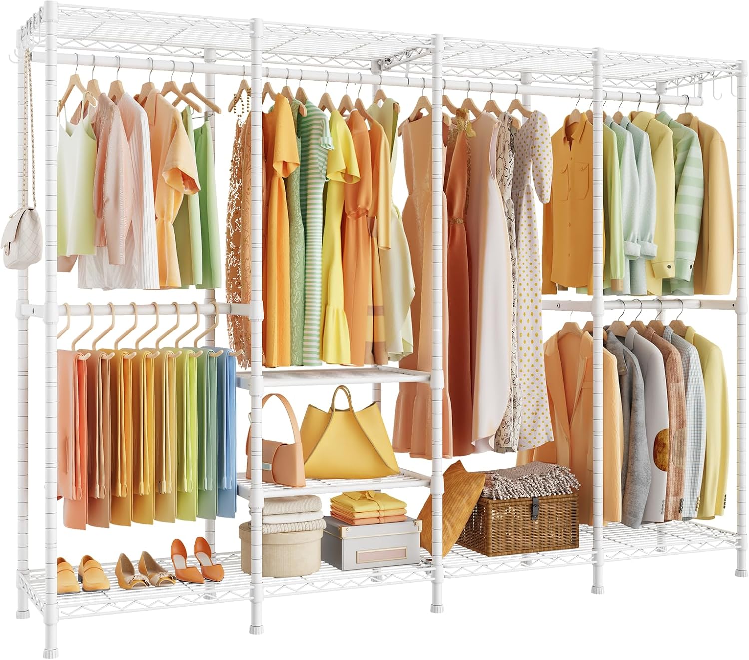 ULIFHOME H41 Garment Rack Heavy Duty Clothes Rack, Clothing Racks for Hanging Clothes, Extra Large Freestanding Portable Closet Wardrobe Rack 78.5'' W × 15.8'' D × 76.4'' H, Max Load 1150 Lbs, White