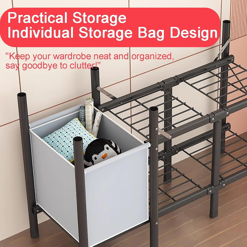 Portable Foldable Wardrobe Closet, Garment Rack with Cover for Hanging Clothes, Clothes Rack with Storage Basket, Clothes Storage Box, Thickened Steel Tube(Blue)