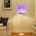 Feather Floor Lamp for Living Room, Fluffy Ostrich Feathers Lamp, Rose Gold Color Body, 3 Color Temperatures Modern Funky Tall Standing Lamp for Bedroom Inclued LED Bulbs (Light Purple)