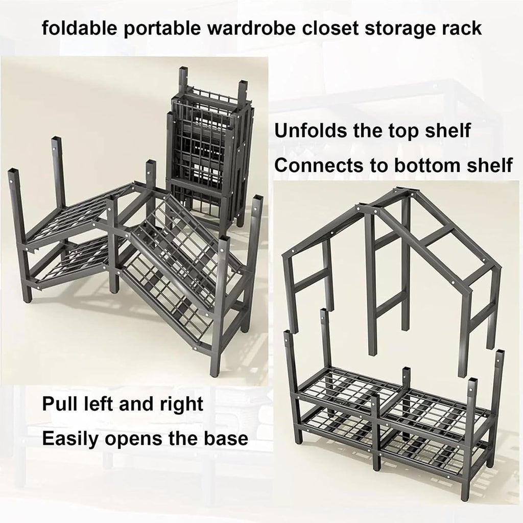 Portable Wardrobe Closet Rack,1100lbs, Foldable Garment Rack with Cover，Freestanding Clothes Organizer System,Enclosed Curtain Armoires for Hanging Clothes for Bedroom(190 * 52 * 170cm)