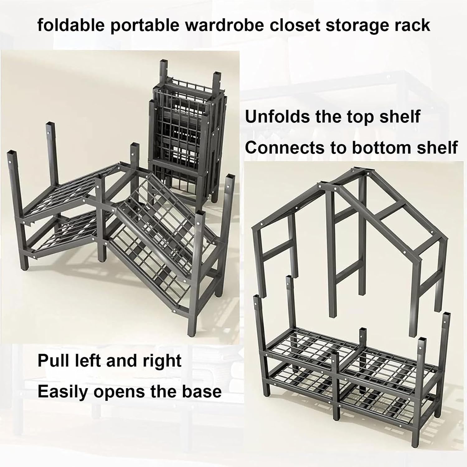 Portable Wardrobe Closet Rack,1100lbs, Foldable Garment Rack with Cover，Freestanding Clothes Organizer System,Enclosed Curtain Armoires for Hanging Clothes for Bedroom(125 * 52 * 170cm)