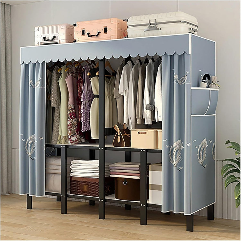 Foldable Wardrobe Closets Heavy Duty Garment Rack With Cover Metal Clothing Racks Freestanding Covered Clothes Rack Organizer Enclosed Armoires For Bedroom(F,110x45x170cm/43x18x67inch)