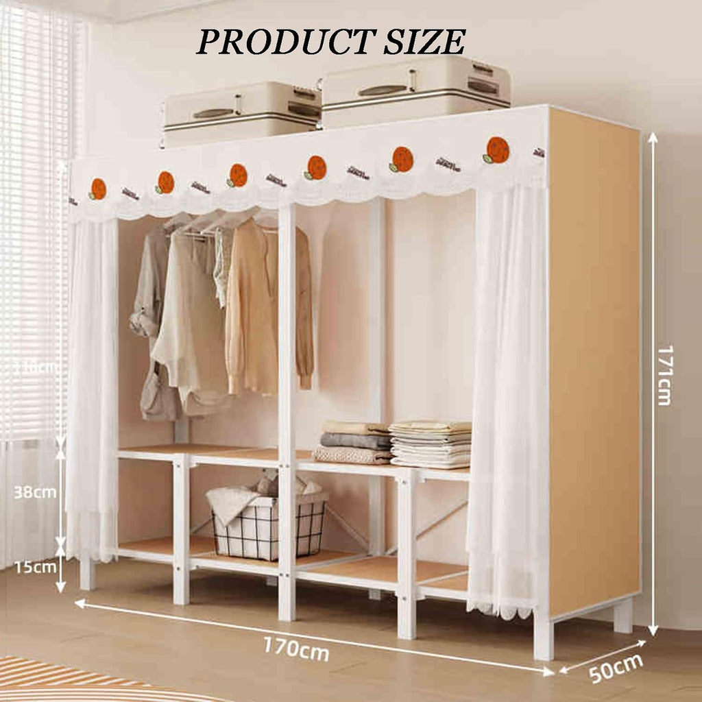 Portable Closet Wardrobe,Spacious Steel Tube Clothes Storage Organizer,Freestanding Coat Storage Garment Racks,for Bedroom Free Standing Clothes Rack with Cover(Color 1)